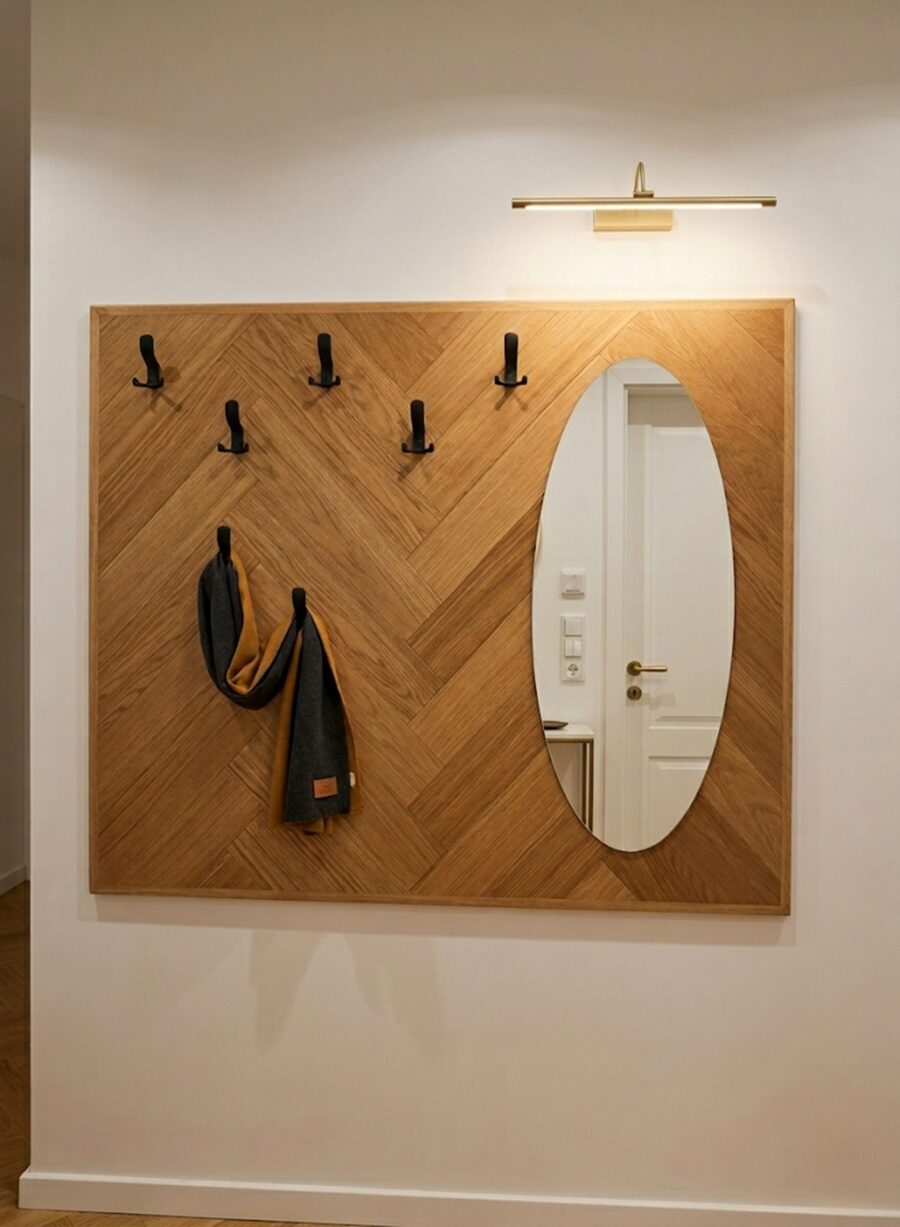 Tölgy parkettatáblából készült előszobafal